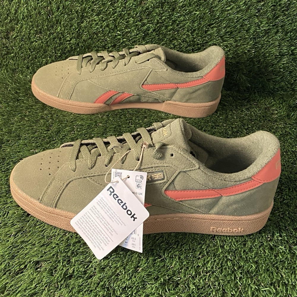Reebok Club C Grounds UK Unisex Shoes Olive Green Orange Gum Sole Men's 10.5 New